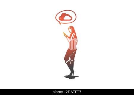Cloud, service, internet, network, technology concept. Hand drawn isolated vector. Stock Vector