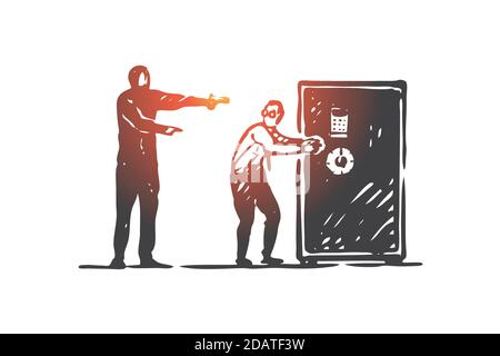 Bank, heist, crime, robbery, thief concept. Hand drawn isolated vector. Stock Vector