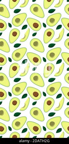 avocado whole and cut slices. vertical seamless pattern. flat vector illustration Stock Vector