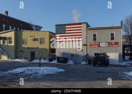 BARRE, VERMONT, USA - FEBRUARY, 20, 2020: Flag of the United States of America painted onto a wall Stock Photo