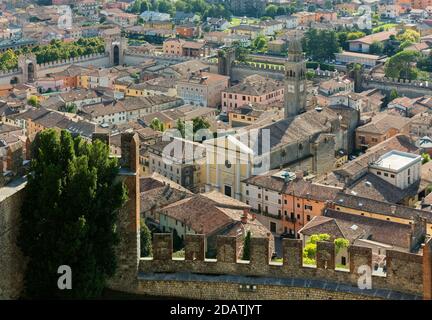 Panoramic view of Soave old town, Italy, seen from the walls of its medieval castle Stock Photo