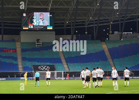 Timo WERNER, DFB 9   scores, shoots goal for 3-1, Tor, Treffer, celebrates his goal, happy, laugh, celebration,  DFB 21, Serge GNABRY, DFB 20 Leon GORETZKA, DFB 18 Matthias GINTER, DFB 4  in the match GERMANY - UKRAINE 3-1 UEFA Nations League,  German Football Nationalteam, DFB , Season 2020/2021 in Leipzig, Germany, November 14, 2020 © Peter Schatz / Ģ����ý Live News   Important: DFB regulations prohibit any use of photographs as image sequences and/or quasi-video. Stock Photo