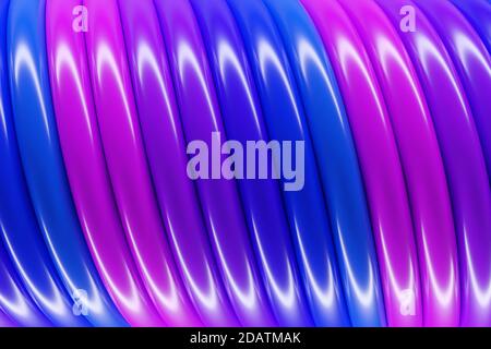 3d illustration of a stereo strip of different colors. Geometric  pink and purple stripes like lollipops. Simplified  dna line Stock Photo
