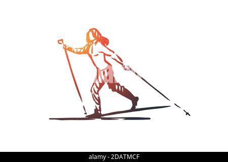 Cross, country, skiing, winter, sport concept. Hand drawn isolated vector. Stock Vector