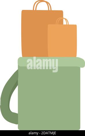 bags stand on courier backpack, contactless food delivery concept, flat vector illustration isolated on white background Stock Vector