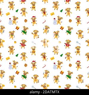 seamless pattern new year bulls, simple vector illustration Stock Vector