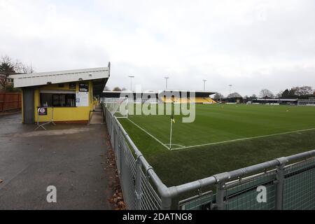 General View of Harrogate Town FC football ground before the SkyBet League Two match between Harrogate Town and Crawley Town at the CNG Stadium  in Harrogate.  14 November 2020. Stock Photo