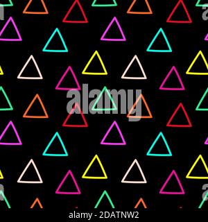 neon geometric pop doodle hand-drawn triangles seamless pattern Stock Vector