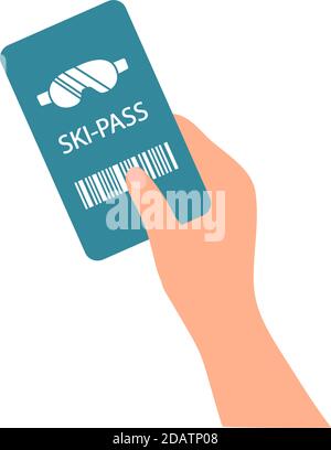 Ski-pass. ski lift ticket in hand. flat vector illustration Stock Vector