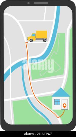 mobile app delivery tracking. Vector modern flat info graphics design on delivery tracking application Stock Vector