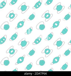 Seamless pattern disposable medical masks and respirators outline on a transparent background Stock Vector