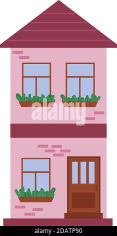 City town house vector facade face side street view city modern world house building cartoon architecture Stock Vector