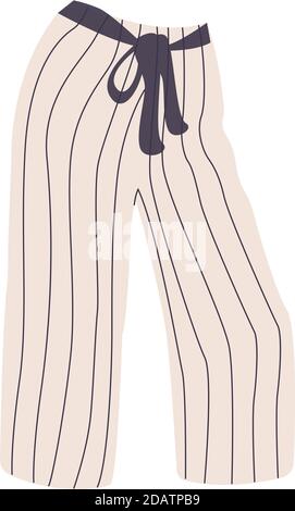 women summer wide striped pants with a bow belt Stock Vector