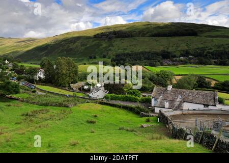 Summer view over Troutbeck village, Troutbeck valley, Kirkstone pass, Lake District National Park, Cumbria, England, UK Stock Photo