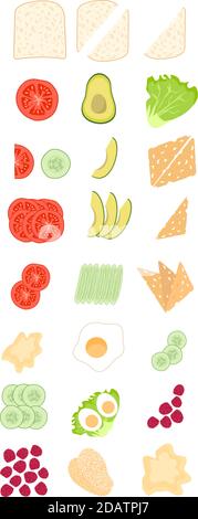 sandwich ingredients: bread, cheese, meats and vegetables Stock Vector