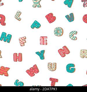 sweet biscuit alphabet with multi-colored icing seamless pattern Stock Vector