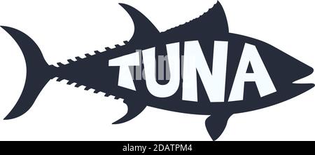 Atlantic bluefin tuna fish lettering inside silhouette. vector illustration Thunnus thynnus Stock Vector