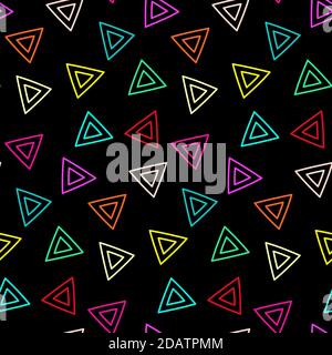neon geometric pop doodle hand-drawn triangles seamless pattern Stock Vector