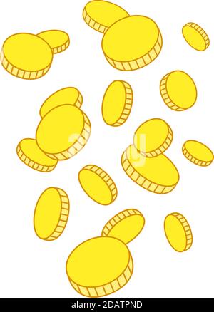 Falling from the top a lot of coins doodle on a transparent background. Vector Stock Vector