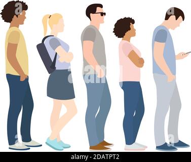 Full length of cartoon people standing queue Stock Vector