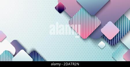 Abstract header design template 3D rounded square overlap with shadow on light blue polka dot background. Vector illustration Stock Vector