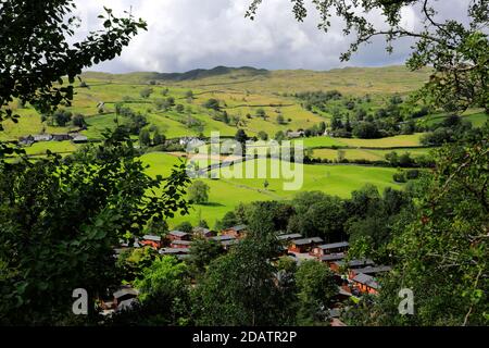 Summer view over Troutbeck village, Troutbeck valley, Kirkstone pass, Lake District National Park, Cumbria, England, UK Stock Photo