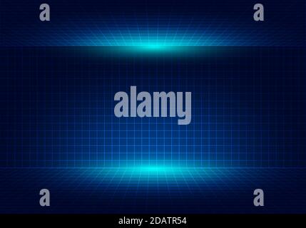 Abstract blue grid perspective design background with lighting. High technology lines landscape connect of future. Vector illustration Stock Vector