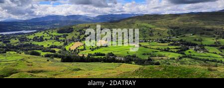 Summer view over Troutbeck village, Troutbeck valley, Kirkstone pass, Lake District National Park, Cumbria, England, UK Stock Photo