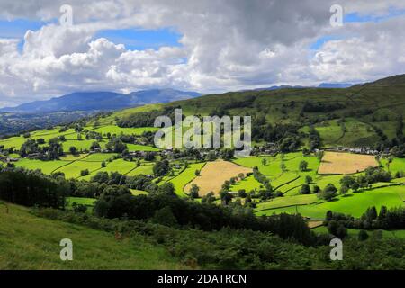 Summer view over Troutbeck village, Troutbeck valley, Kirkstone pass, Lake District National Park, Cumbria, England, UK Stock Photo