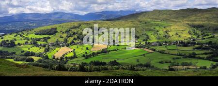 Summer view over Troutbeck village, Troutbeck valley, Kirkstone pass, Lake District National Park, Cumbria, England, UK Stock Photo