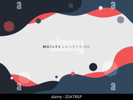 Abstract modern fluid or liquid blue, black and red colors with circles elements flat design on white background. You can use for design template for Stock Vector