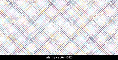Abstract colorful yellow, blue, pink, purple dash lines diagonal grid pattern on white background. Vector illustration Stock Vector