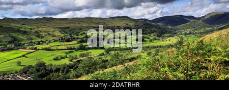 Summer view over Troutbeck village, Troutbeck valley, Kirkstone pass, Lake District National Park, Cumbria, England, UK Stock Photo