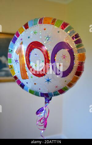 100th Birthday celebrations and receiving a telegram from the Queen at a house in West Sussex, UK. Stock Photo