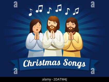 Christmas caroling card. The shepherds are singing carols in the Christmas night Stock Vector