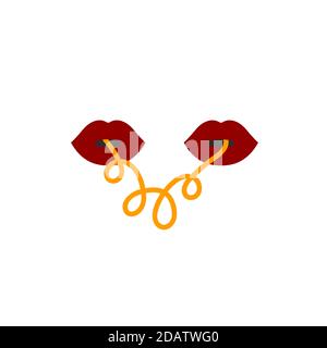 Female red lips and yellow line paste. Doodle illustration for menu Stock Vector