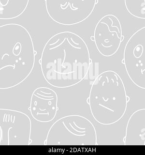 Seamless hand drawn pattern with different faces Stock Vector