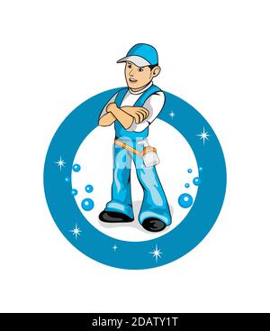 Cartoon character of cleaning service worker design illustration vector eps format , suitable for your design needs, logo, illustration, animation, et Stock Vector