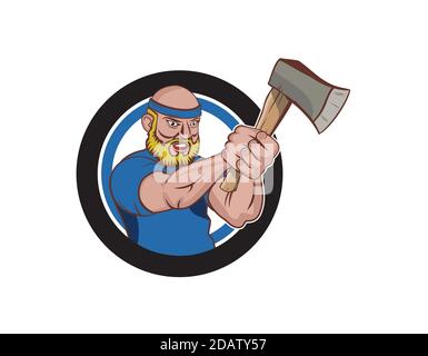 Man master cartoon character axe throwing illustration vector eps format , suitable for your design needs, logo, illustration, animation, etc. Stock Vector