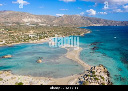 Aerial view of Elafonisi Beach, one of the most popular tourist destinations in the southwest of Crete, Greece Stock Photo