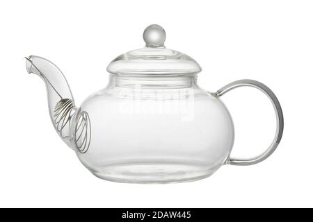 Empty glass teapot on white background close up Stock Photo