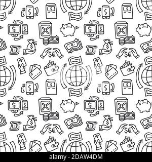 illustration of the business finance seamless pattern black and white Stock Vector