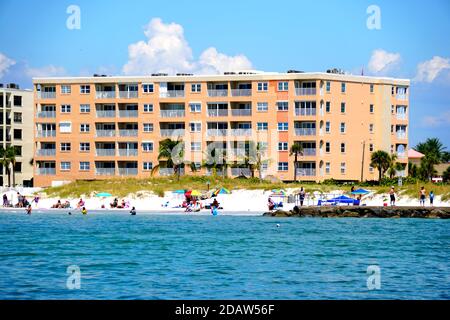 Madeira Beach, Florida, U.S.A - September 30, 2019 - The waterfront apartments by the beach Stock Photo