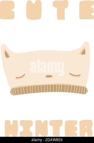 Cute warm cap with cat face and ears. Cute winter. Stock Vector