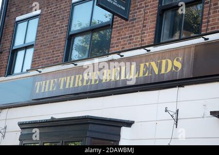 The James Atherton, a pub in The Wirral, Merseyside has temporarily renamed itself The Three Bellends in a cheeky swipe at the Prime Minister Boris Johnson, Dominic Cummings and Matt Hancock after new restrictions were brought in to combat the spike of Coronavirus infections in the Liverpool area Featuring: The Three Bellends Where: The Wirral, Merseyside, United Kingdom When: 15 Oct 2020 Credit: WENN.com Stock Photo