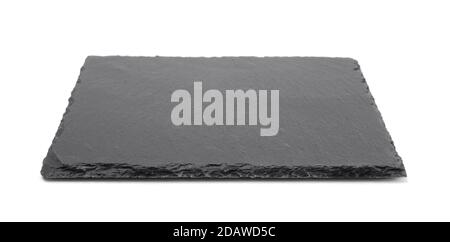 Black shale square plate isolated on white. Stock Photo