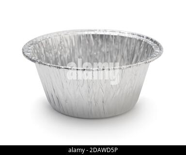 Small aluminum cupcake pan isolated on white. Front view. Stock Photo