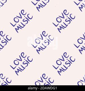 Love music seamless pattern with country guitar, music notes, treble clef, hearts, decorative elements. Stock Vector