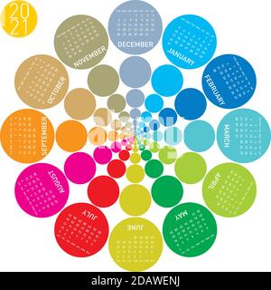 Colorful calendar for 2021. Circular design. In vector format Stock Vector