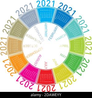 Colorful calendar for 2021. Circular design. In vector format Stock Vector